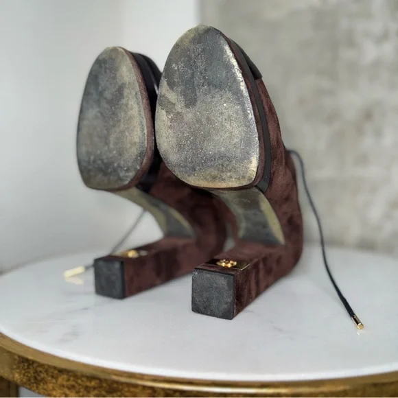 Chanel Brown Suede Leather Platform Lace Up Block Heeled Oxford Boot - Picture 15 of 17